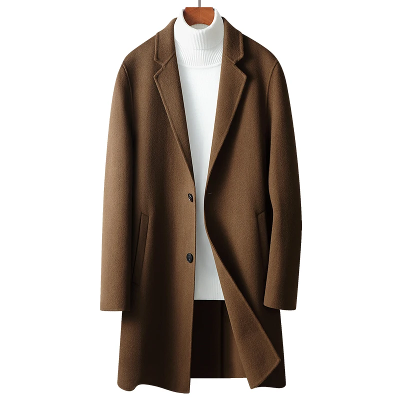 

Men's Double-Faced Wool Overcoat - 70.2% Virgin Wool Blend Luxury Minimalist Style Structured Warmth Woolen Suit Jacket