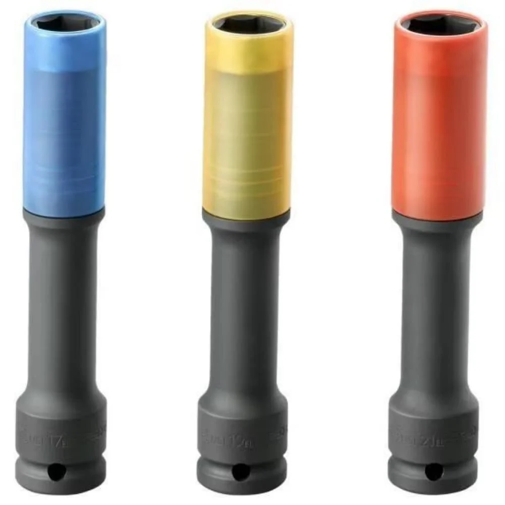 1/2 Drive 3-Piece Lug Nut Socket Set with Thin-Wall Construction and Color-Coded Size Markings for Fast Identification