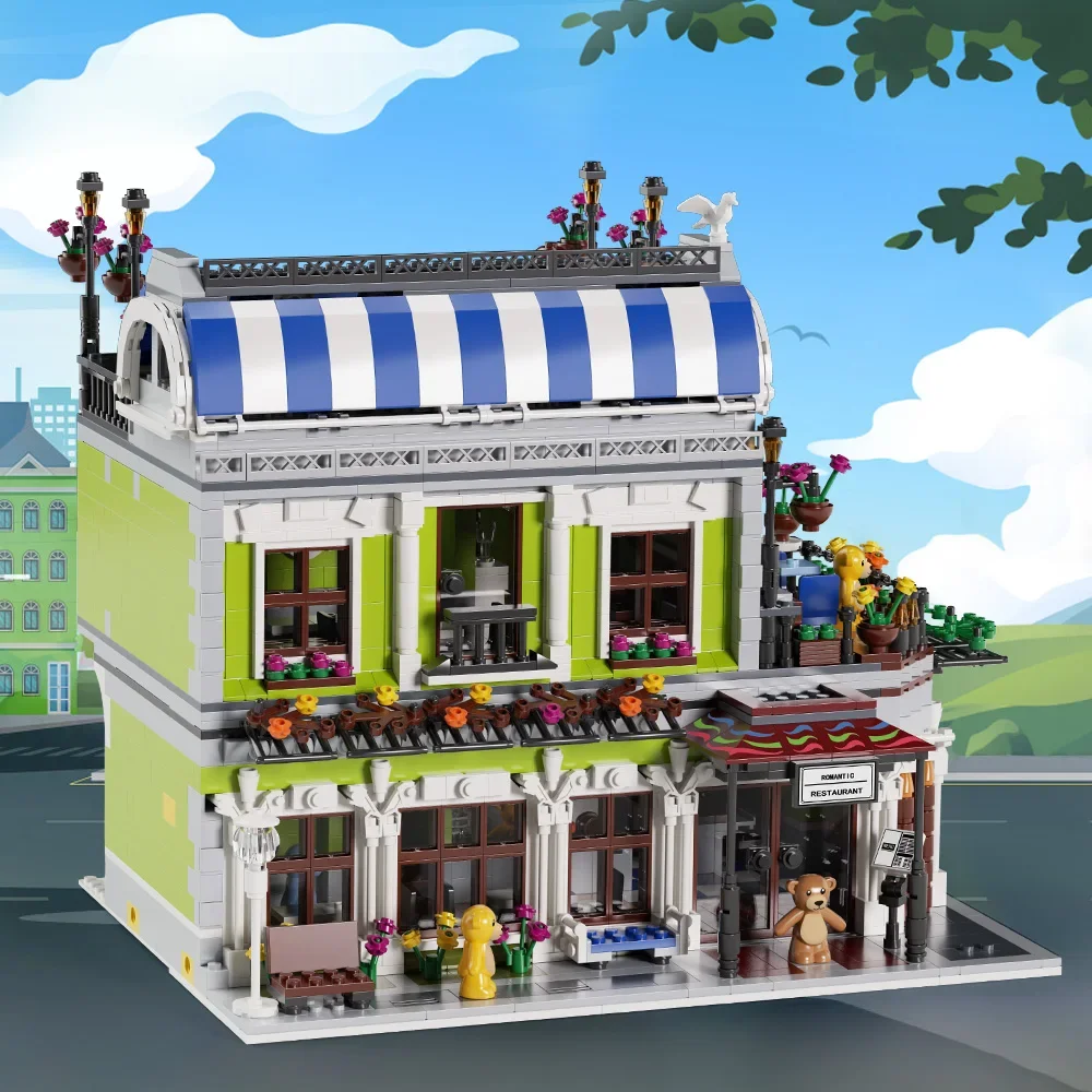 Romantic Restaurant Hotel House Building Kit for Adutls, Creator Building Toy Set for Boys and Girls, 2107 Pieces Mini Bricks