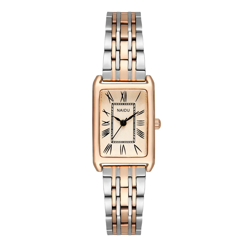 fashion elegant rectangle dial steel band women quartz watch