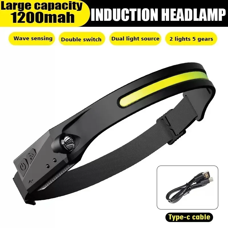 1 ~ 20Pack LED Sensor Headlight USB ricaricabile Led Head Torch Built-in Battery Head torcia Outdoor Camping Fishing Headlight