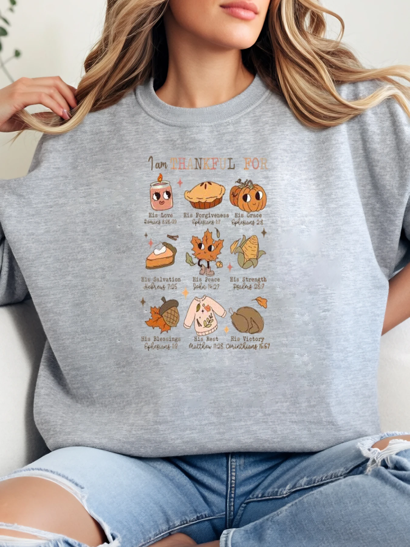 

Осенний свитшот с принтом урожая на День Благодарения, женский повседневный осенний наряд, серый, больших размеров