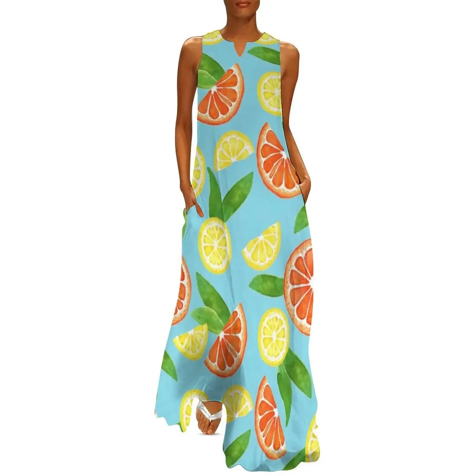 

Summer Citrus - Blue Long Dress womens dress dresses for woman summer dresses ladies 2025 summer dress for women 2025