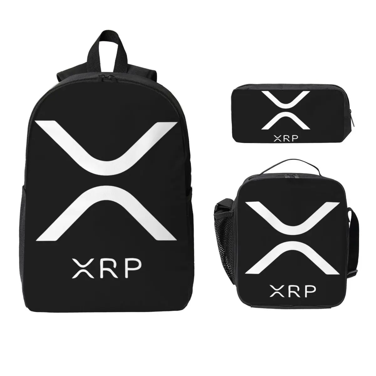 

XRP Ripple Backpack Student Boys Girls BookBag School Bag Computer Shoulder Bags 3ps Insulated Lunch Bag Pencil Case