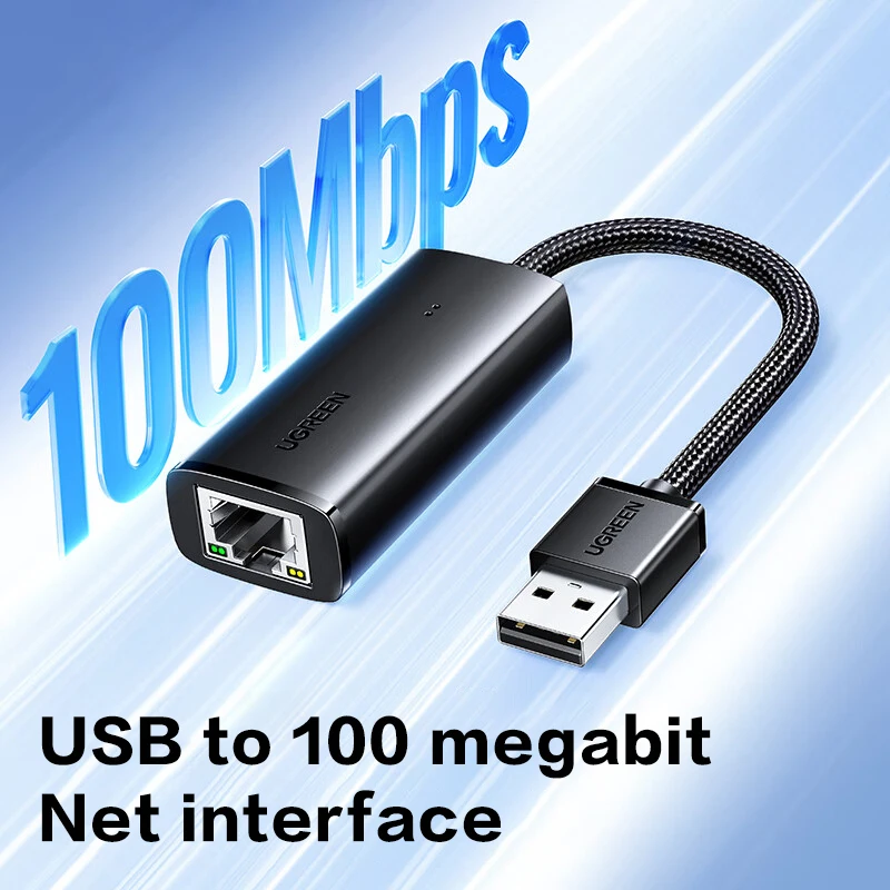 UGREEN USB2.0-이더넷 어댑터, 100Mbps 네트워크 어댑터, 노트북 PC용 RJ45 유선 LAN 인터넷 어댑터