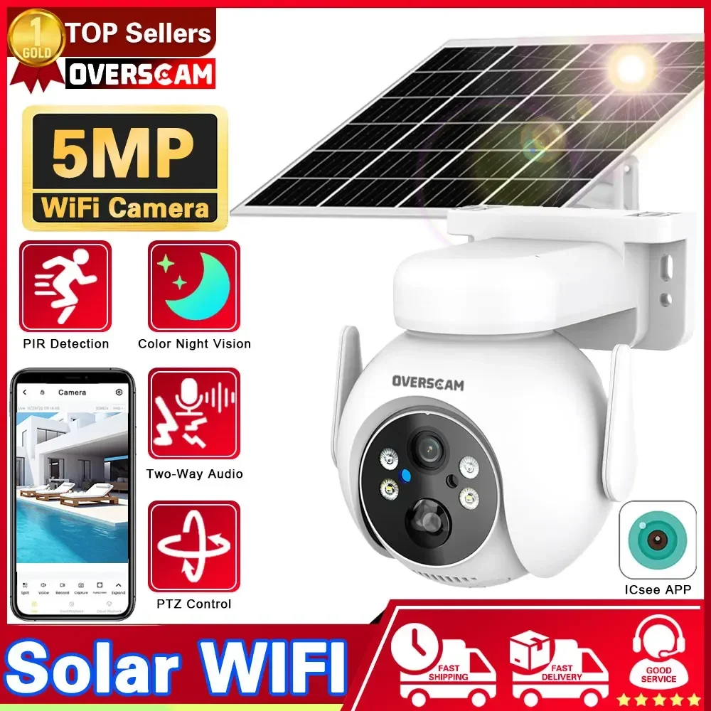 

5MP Solar PTZ Camera Wifi Outdoor Audio PIR Human Detection Wireless Surveillance IP Cameras With Solar Panel Recharge Battery