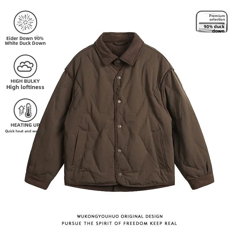 

Lightweight down Jaet Men's Loose Fit Warm Cold Resistant White Du down Faionable Vintage Brand Polyester Fiber Youth Wear