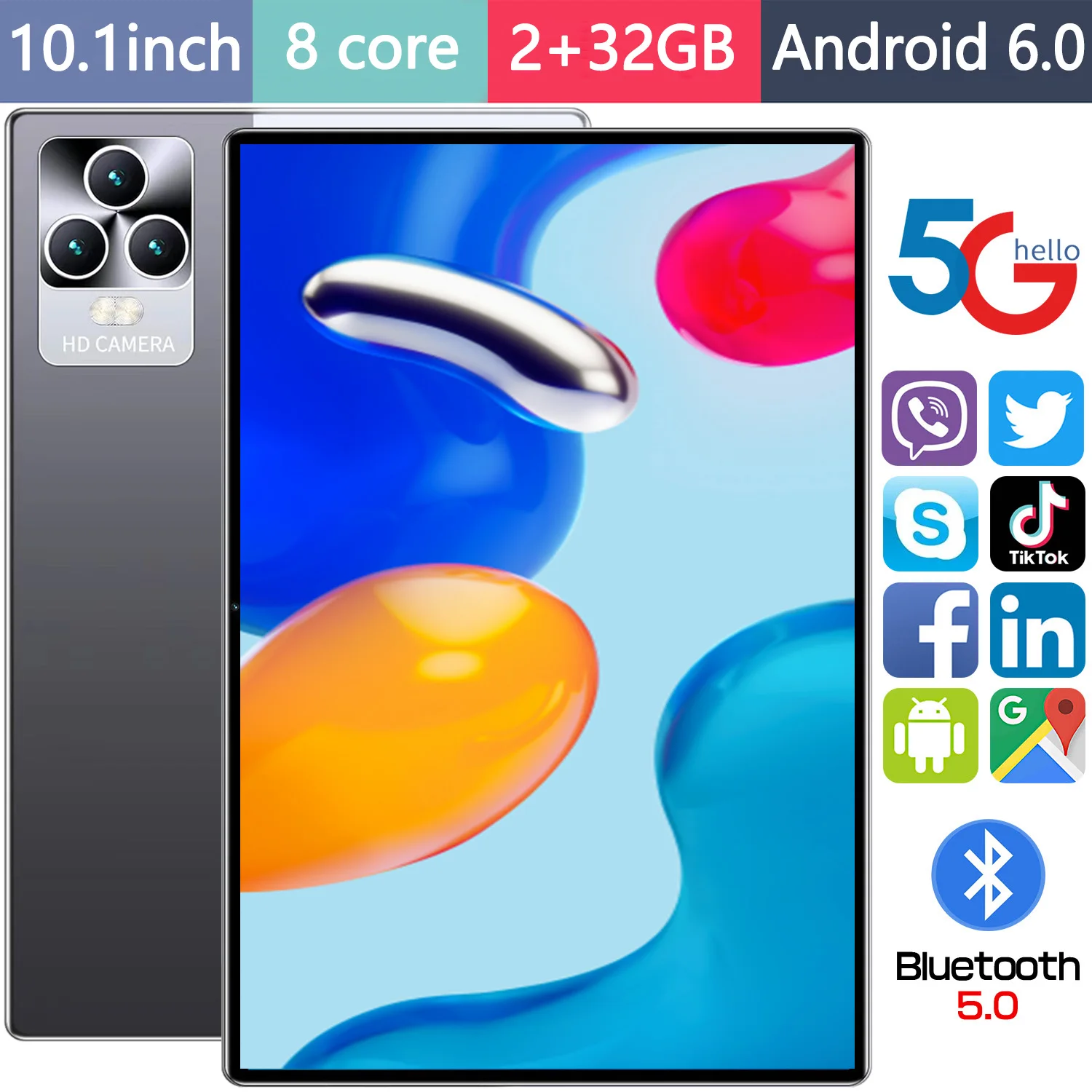 2024 Global version 10.1 inch New Tablet Android 2GB 32GB Network Android 6.0 Tablet MTK6592 Wifi 3500 mAh 8 Core