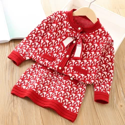 Girls Clothes Sets Winter Autumn Knitting Sweater Cardigan & Skirt Christmas Outfits Kids Clothes Girls Children Clothing 2pcs