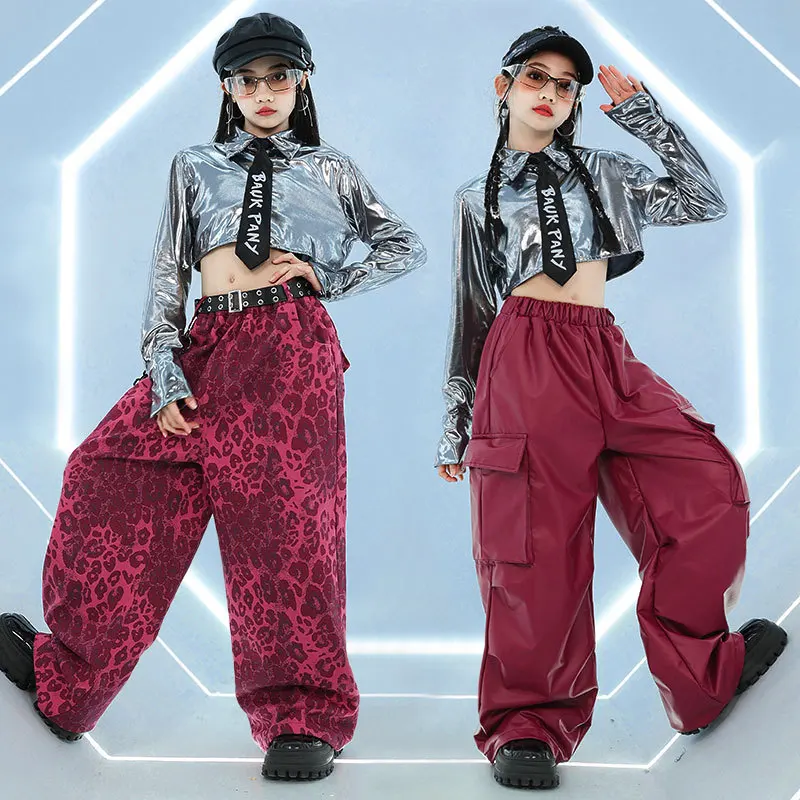 الأطفال الهيب هوب المرحلة زي فتاة الوردي ليوبارد طباعة بروفة دعوى الربيع الفتيات الملابس موضة مجموعة مهرجان الموسيقى 8-15