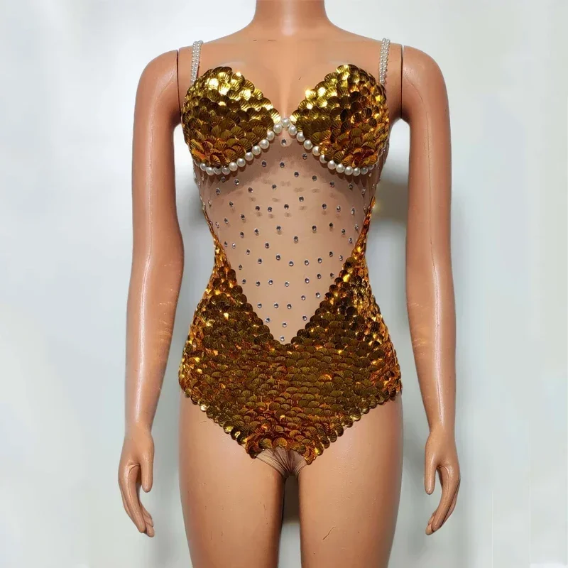 8 Farben Strass Bodysuit sexy Mesh Pailletten Stram pler Frauen Sänger feiern Gogo Tänzer Kostüm Bühne Festival Outfit xs7674