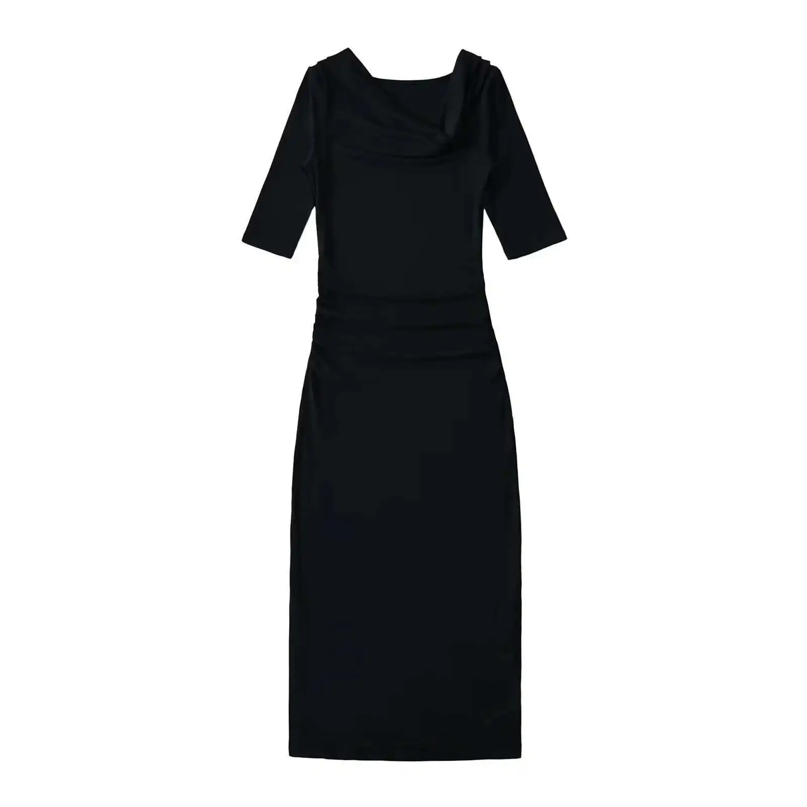 مزاجه ضوء ناضجة نمط يتمايل طوق منتصف الأكمام فستان المرأة 2024 صيف جديد عالية المرونة ضيق المناسب فستان 0JHL