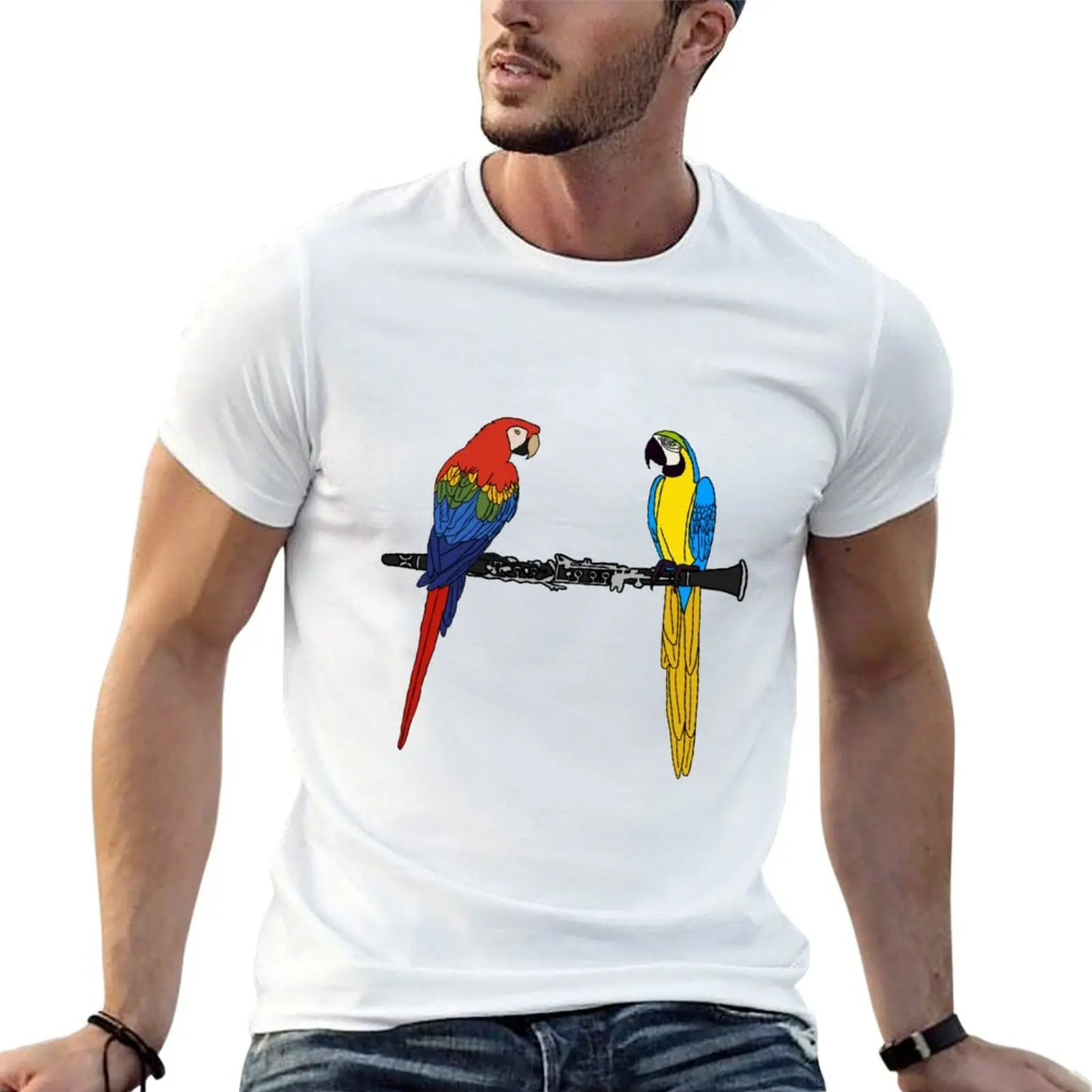 Macaws Perched on a Clarinet T-Shirt Plus Size Comfort Fit Tee