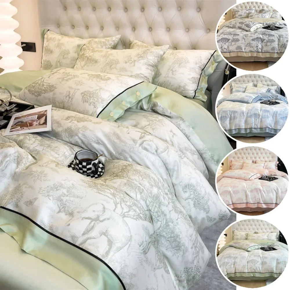 

New Style High Quality Silk Washed Bed Quilt Cover 4Pcs Set for Queen Size Universal for All Seasons Bedding Set Duvet Cover Set