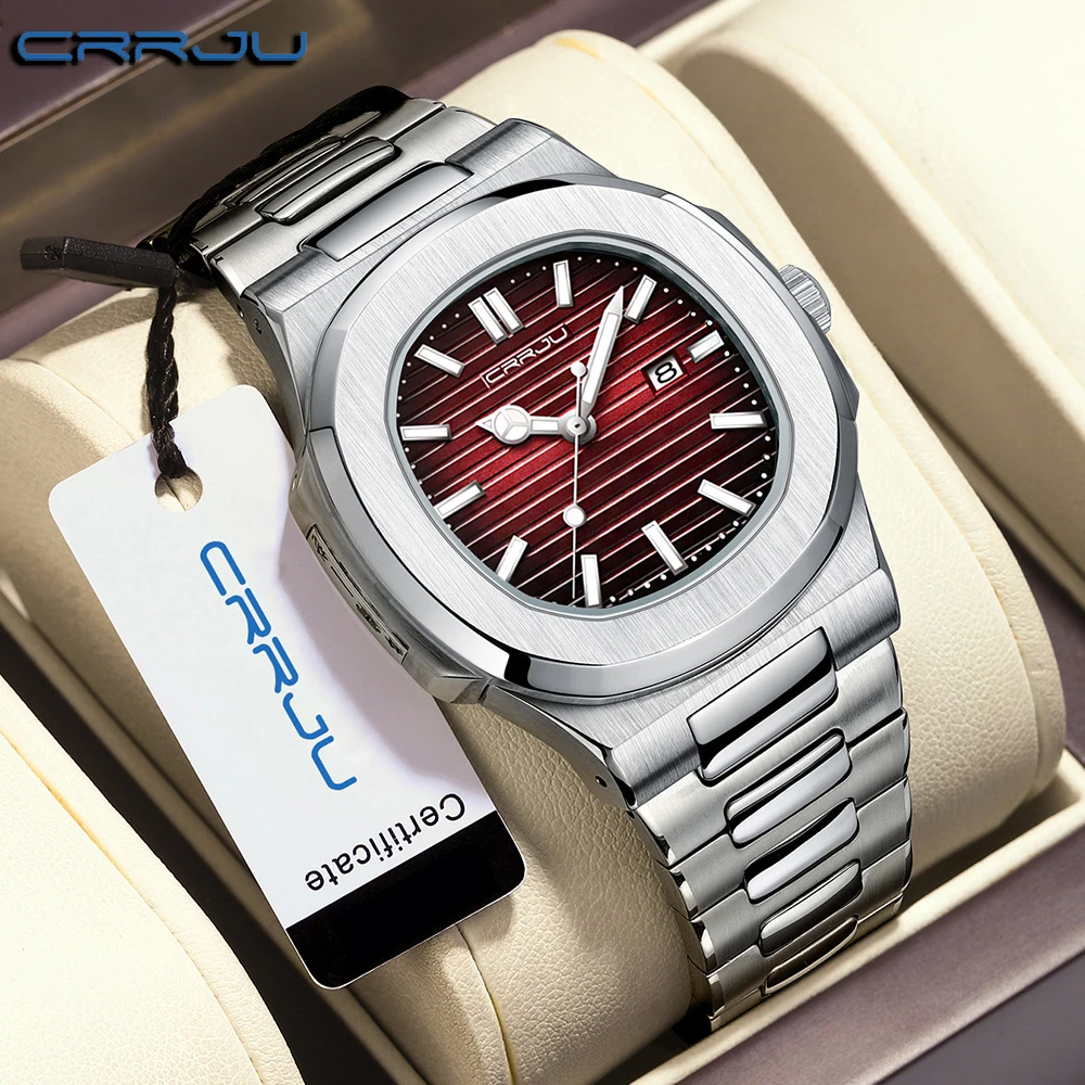 

Top Brand CRRJU Men's Watch Waterproof Quartz Business Casual Wristwaches Stainless Steel Strap Date Clock Relogio Masculino