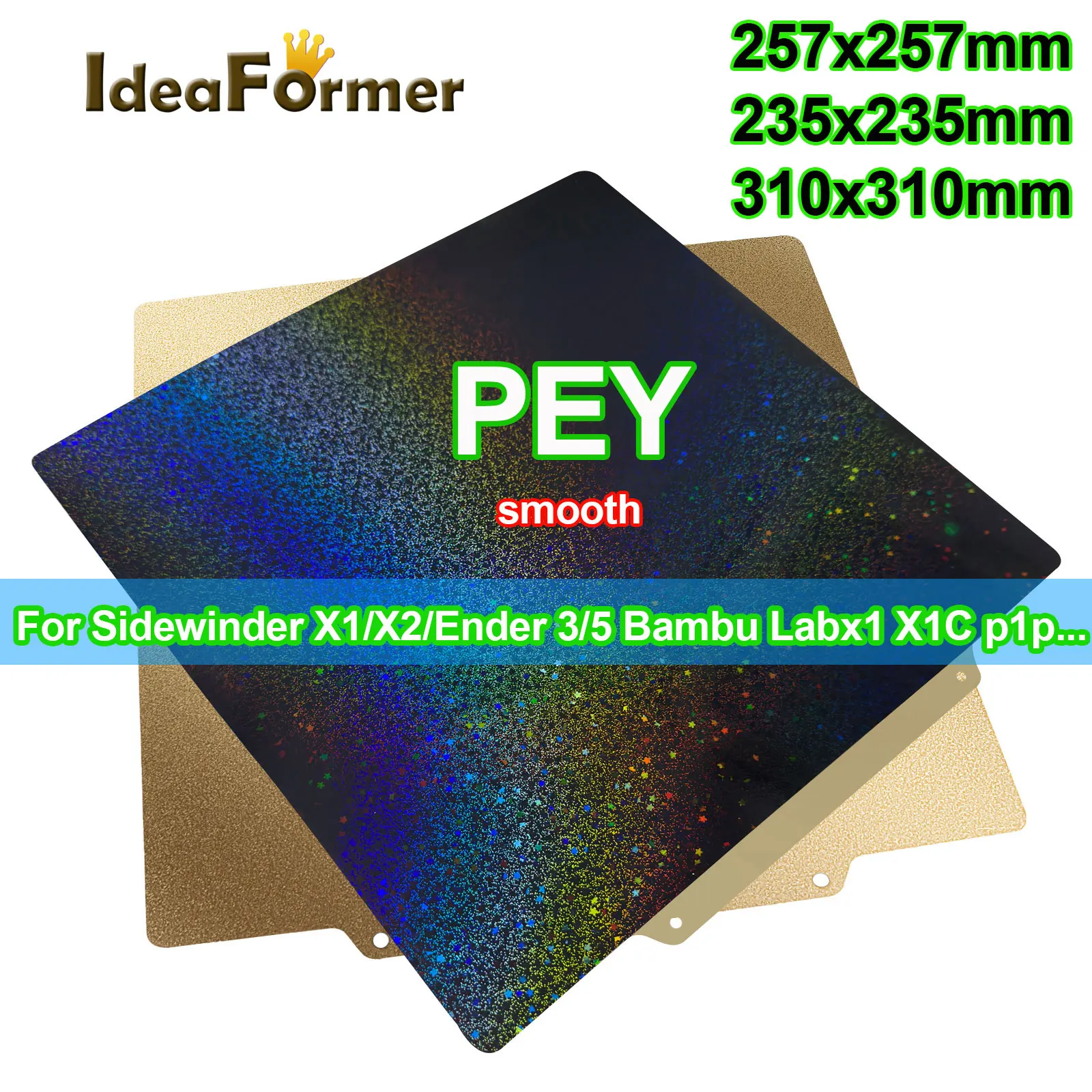 IdeaFormer PEY PEI Magnetic Build Plate holographic PEI sheet 257 235 310 mm For Sidewinder X1/X2/Ender 3/5 Bambu Labx1 X1C p1p