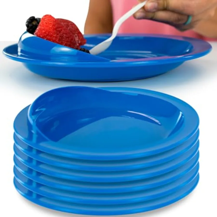 

Spill-Proof Scoop Plate 9" 6 Pack - Dish with Wall for Disabled Handicapped Elderly Adults with Special Needs from Parkinsons D