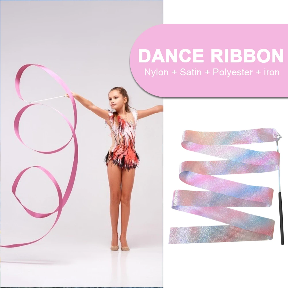 2/4M Flashing Dance Ribbon with Wand Rhythmic Gymnastics Ribbon Multifunction Sparkling Dance Ribbon Aesthetic for Kids Girls