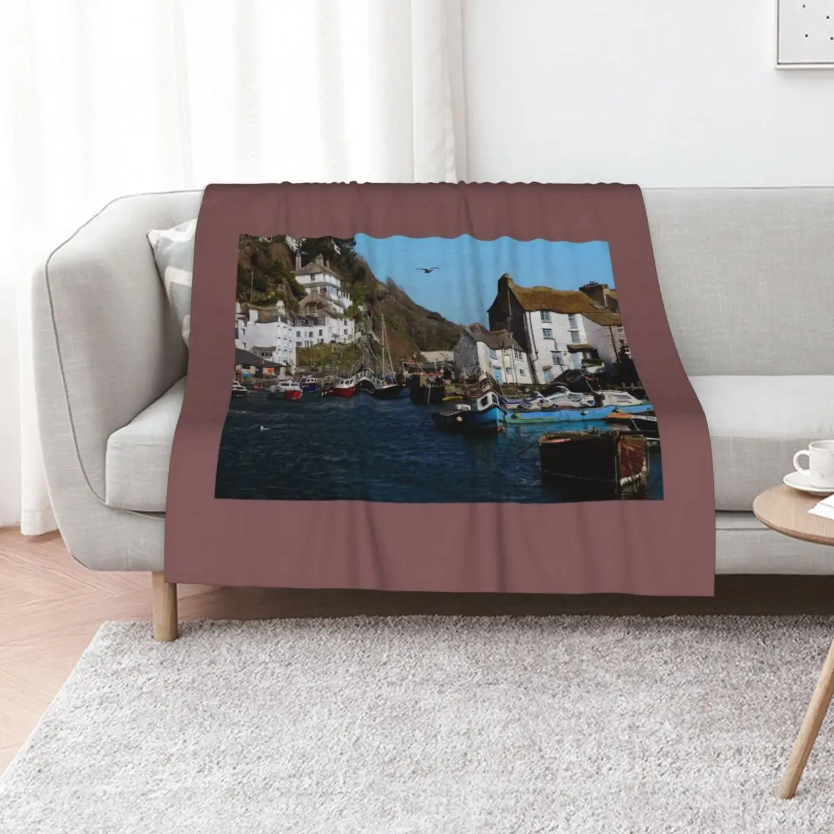 POLPERRO, CORNWALL. APRIL 2017. Throw Blanket Moving Polar Plaid on the sofa Thins Multi-Purpose Extra Large Throw Blankets