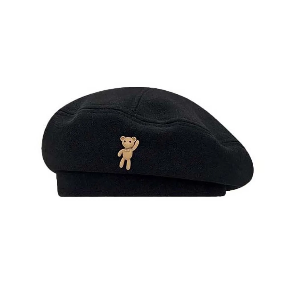 Soft Vintage Beret Hat Heart Decor Classic Color Cartoon Bear Cap Exquisite Adjustable Size Newsboy Octagonal Hat Shopping Day