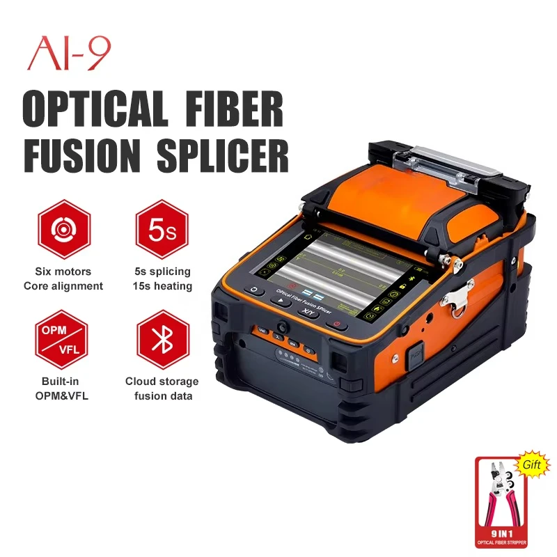 AI-9 6 Motors Core Alignment Fiber Fusion Splicer 5s Fast Splicing with OPM VFL 7800mAh    Line Construction