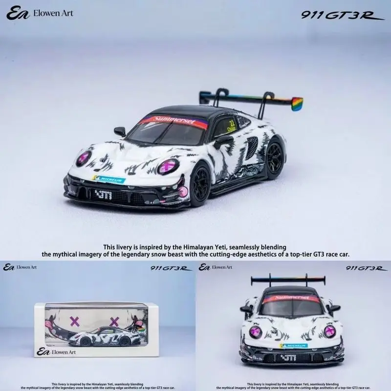 Elowen Art 1/64 Porsche 911 GT3R Snow Monster Diecast Car Model Alloy Simulation Collection Toy Gift For Boys#peetyeee