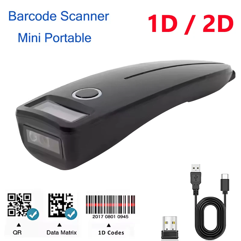 Mini Barcode Scanner USB Wired/Bluetooth/ 2.4G Wireless 1D 2D Scanner QR PDF417 EAN13 Data Matrix Bar Code Reader