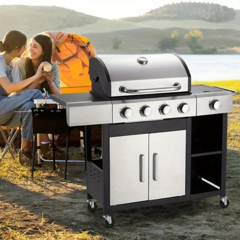 

Газовый гриль на пропане EROMMY с 4 конфорками и мощностью нагрева 49000 БТЕ, решетка из нержавеющей стали премиум-класса, встроенная боковая горелка для приготовления пищи на открытом воздухе