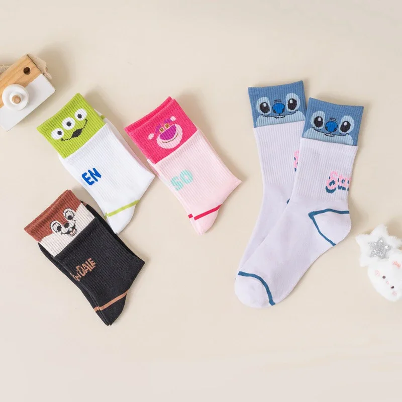 Disney Stitch Alien Cotton Socks Long Double Layer Cartoon Anime Figures Breathable Absorb Sweat Sports Sock Autumn Winter Warm