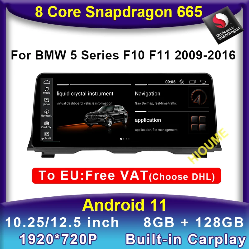 

10.25" / 12.5" Snapdragon Android 11 Car Multimedia DVD Player GPS Radio Video CarPlay For BMW 5 Series 520i F10 F11 2011 - 2016