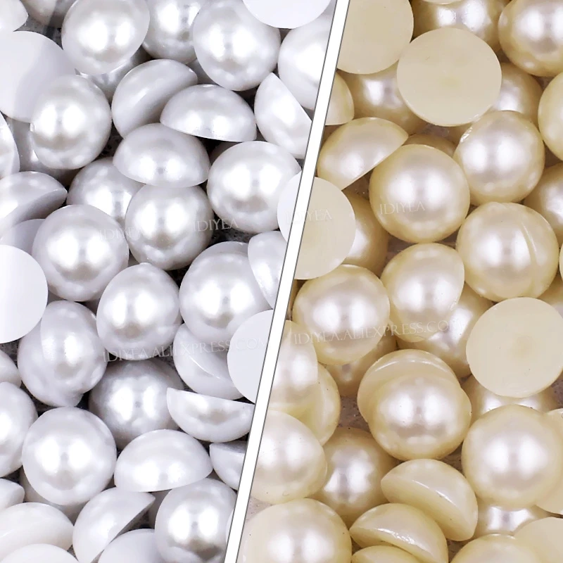 Bulk Wholesale White AB Ivory Beads 2-10mm Imitation Half Round Pearls Flat Back ABS Plastic Glitters DIY Nail Art