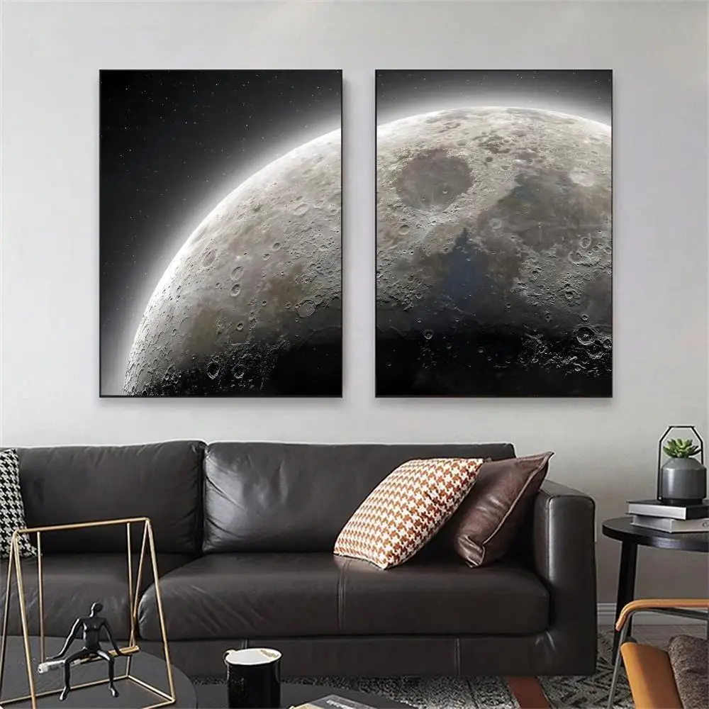 Moon Meteorite Crater Cool Painting Calligraphy Canvas Poster Wall Art Interior Hallway Home Decoration Holiday Gifts