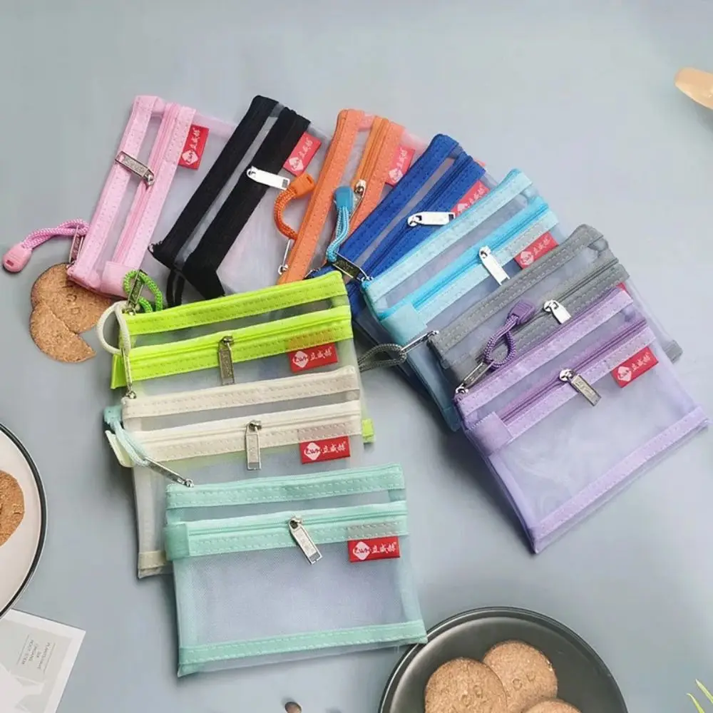 

Mesh Double Layer Bus ID Credit Card Storage Bag with Zipper Nylon Money Wallet Purse Small Coin Bags