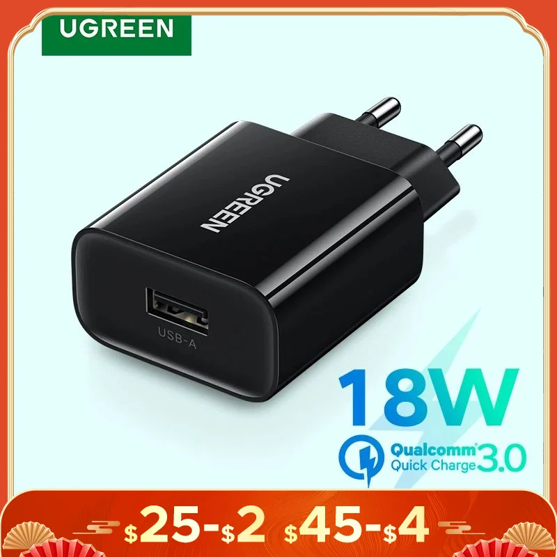 Ugreen USB Quick Charge 3.0 QC 18W USB Charger QC3.0 Fast Wall Charger Mobile Phone Charger for Samsung S24 Huawei Xiaomi iPhone