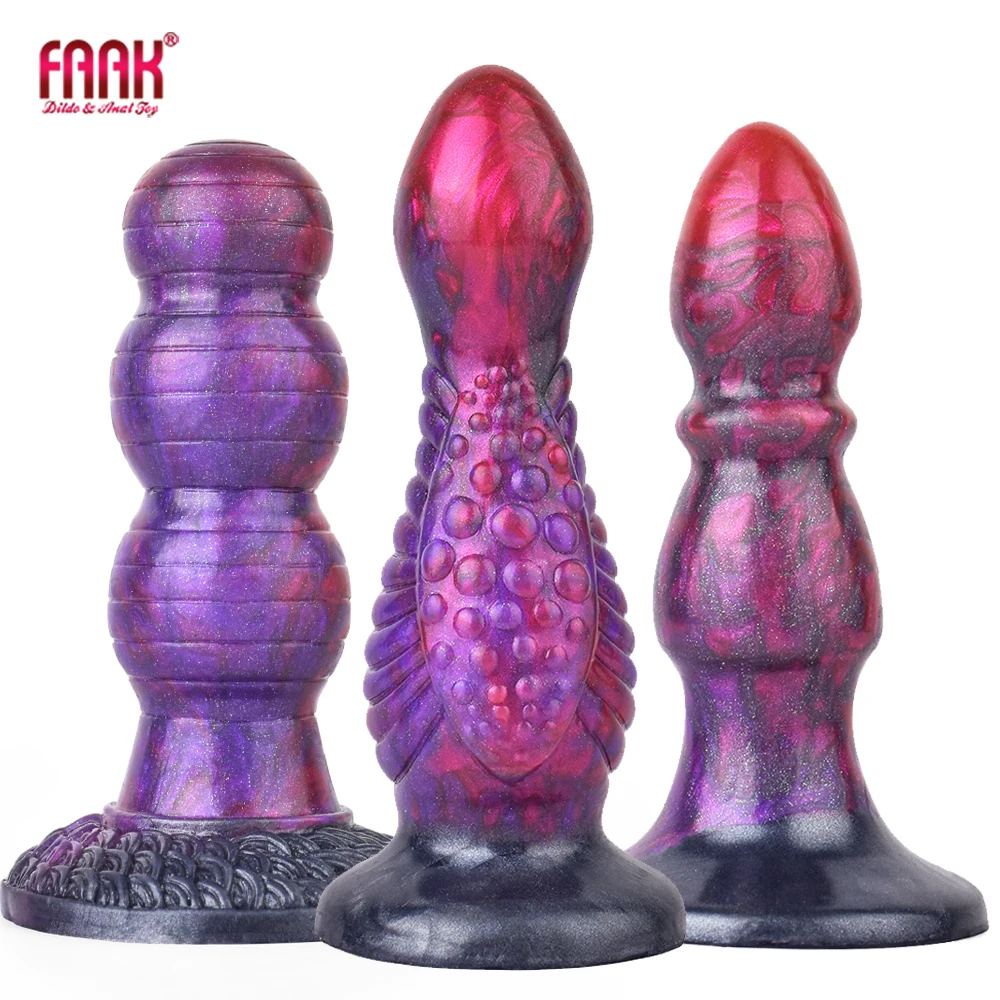 FAAK Silicone Anal Beads With Sucker Small Dildo Bumpy Stimulate Butt Plug For Beginners Multi Color Sex Toys For Women Men