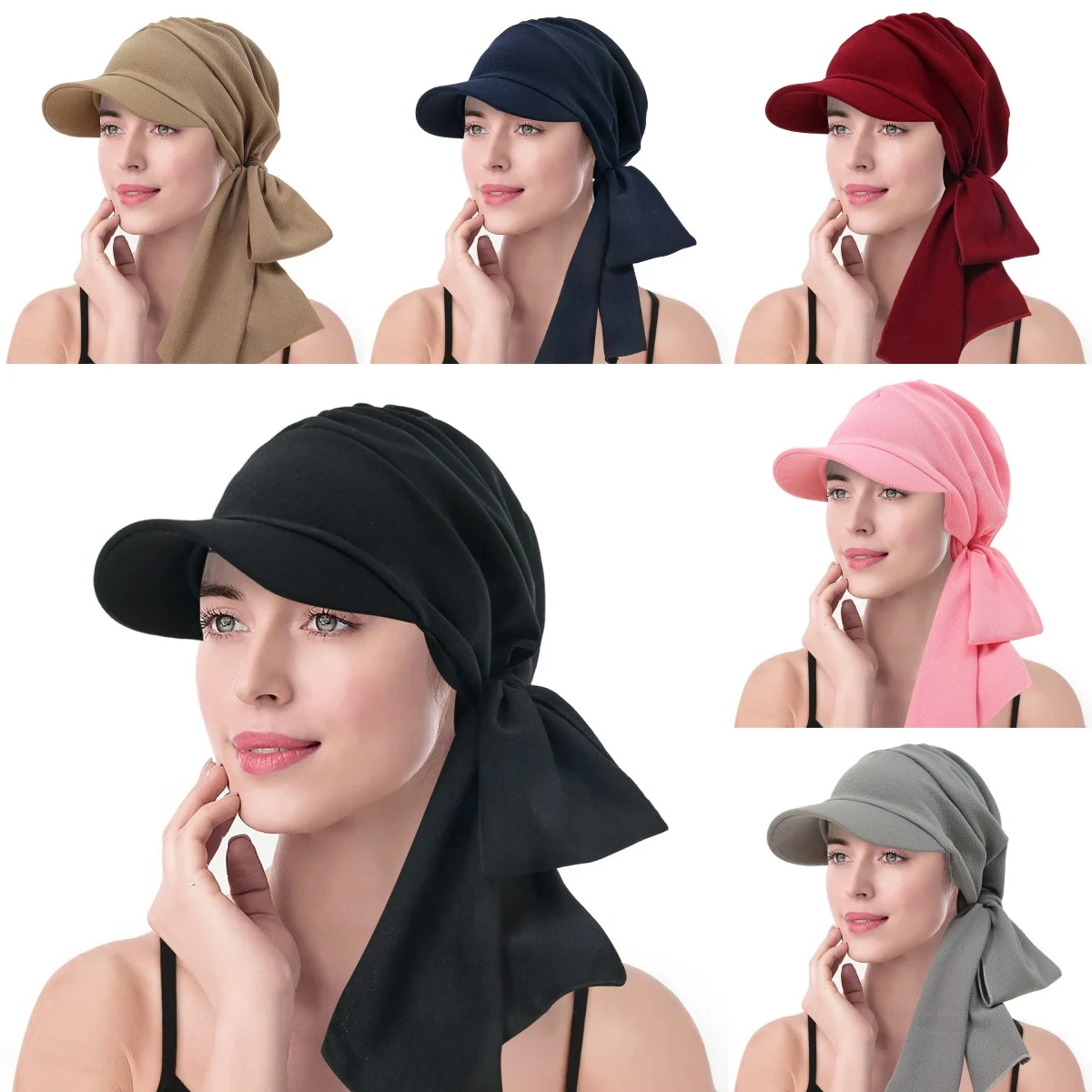 

New Solid Color Muslim Hijab Turban Hat for Women Visor Baseball Cap Sun Hats Headscarf Scarf Brim Femme Scarves Bandanas