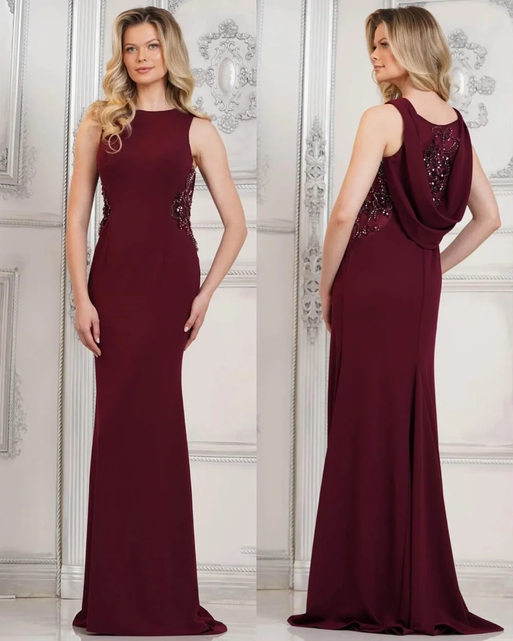 

Sizes Available Jersey Pleat Sequined Mermaid Jewel Long Dresses Celebrity Dresses Formal Classic Matching Fashion Sparkle