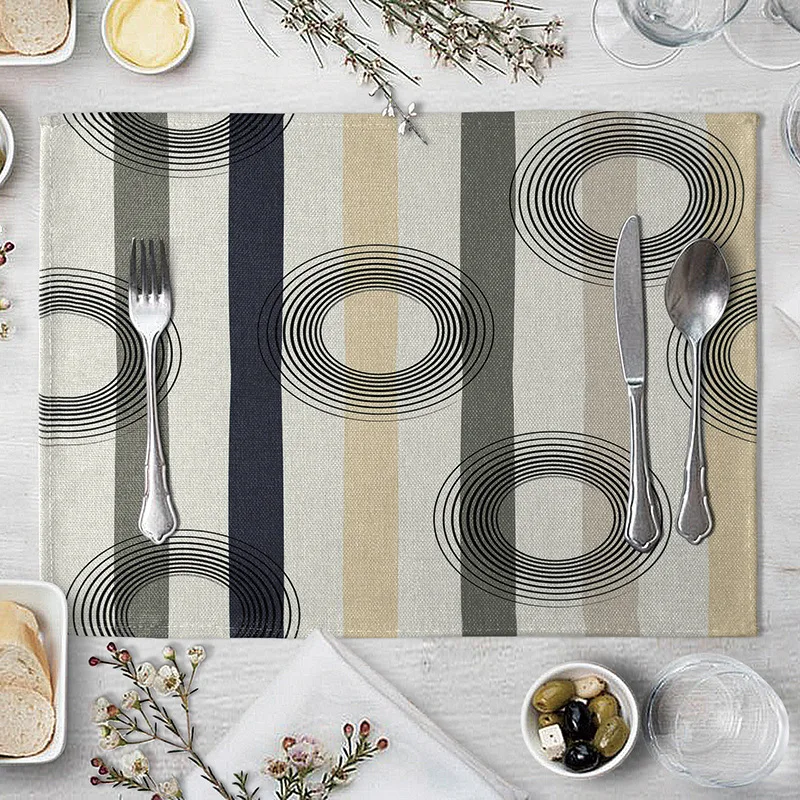

1-Piece Striped Linen Placemat, 30x40cm, Durable & Washable, Daily Home Dining Table Mat