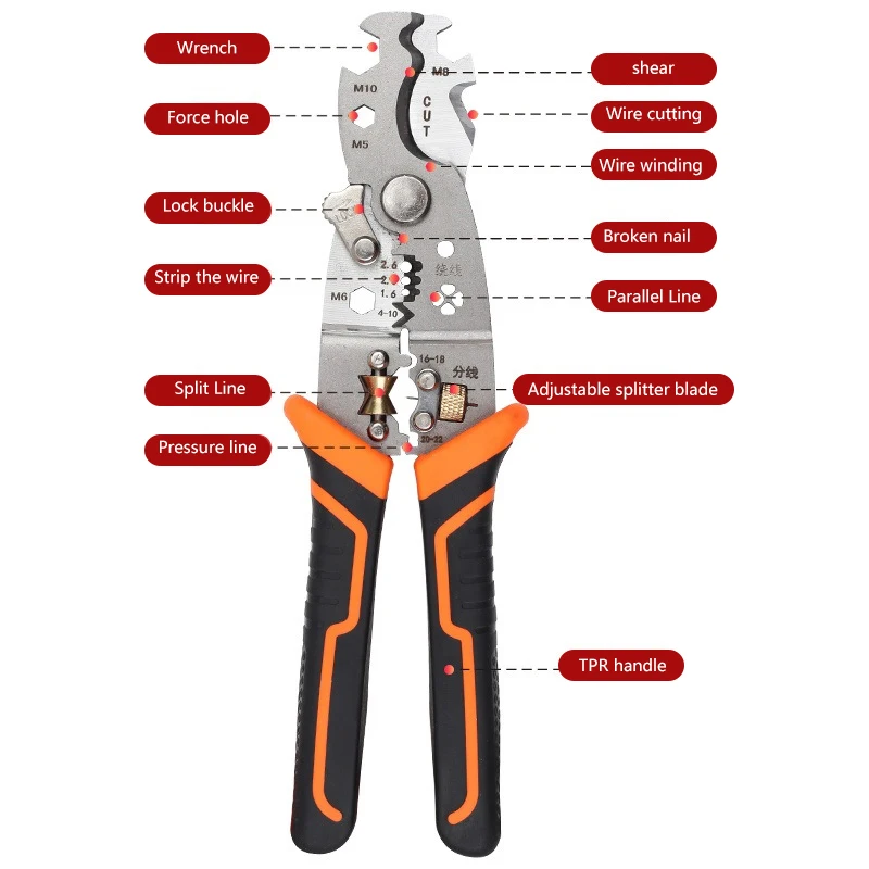 Alicates de electricista multifuncionales 28 en 1 para dividir y pelar cables especializados para electricistas