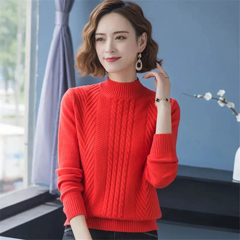 Sweater Wol Merino Musim Gugur Musim Dingin Kerah Tinggi Model Pullover Kasmir Warna Solid Lembut Lengan Panjang Atasan Pakaian