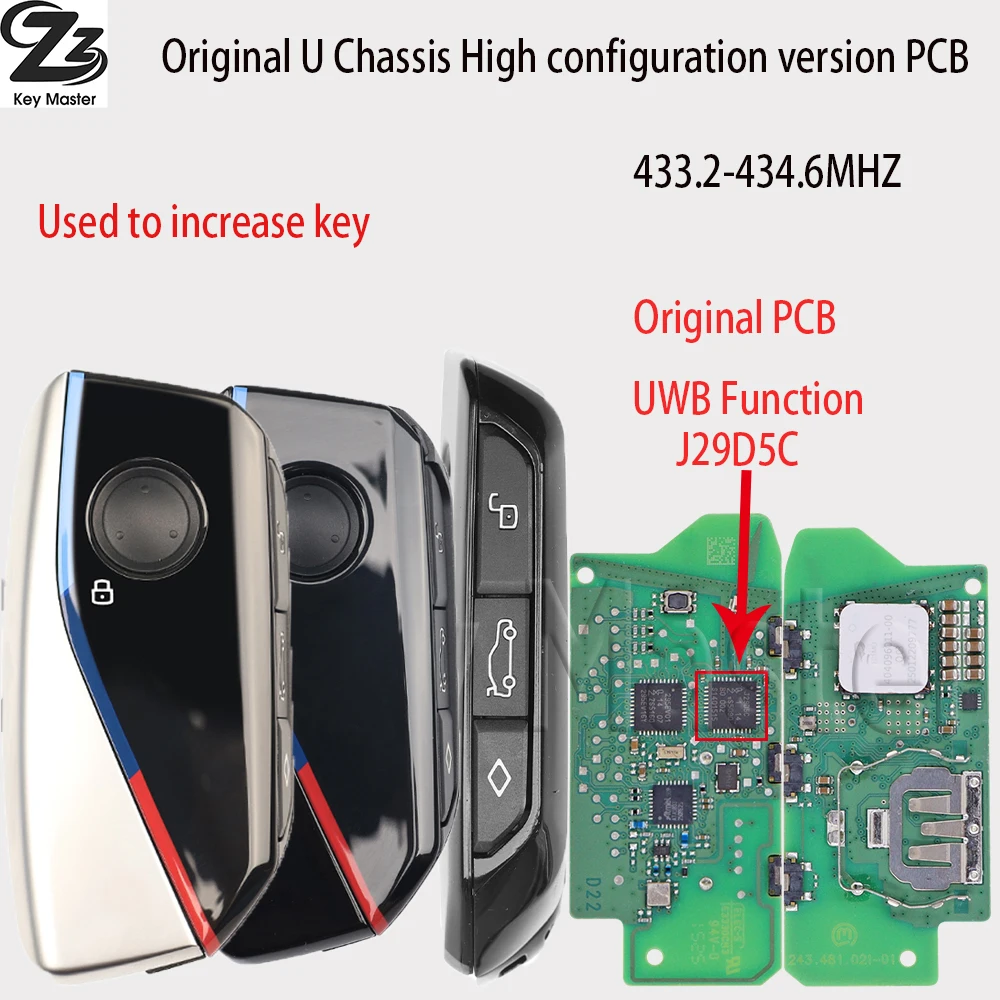 Chave Remota Automotiva Zz OEM U Chassis PCB IYZBK1 433MHZ UWB J29D5C 49CHIP para BMW 1 2 X1 X2 IX1 1X2 U06 U10 U11 U12 MINI Countryman