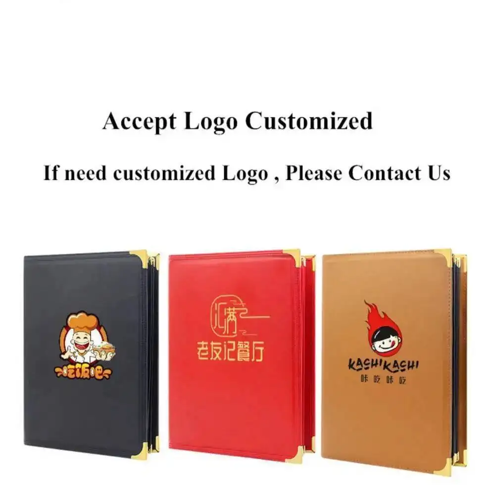 8.5 × 11 بوصة إدراج ورق A4 PU حافة جلدية 6 صفحات 12 عرض أغطية قائمة المطاعم تناسب كتاب حامل الورق القائمة
