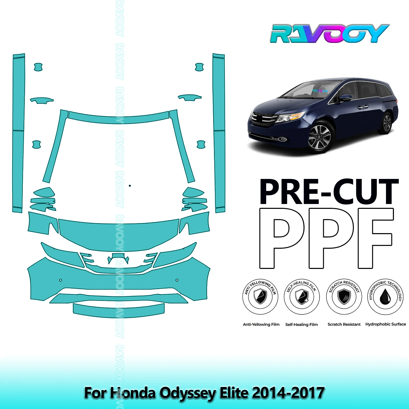 

8.5Mil Precut Paint Protection Film PPF Clear Bra Front Kit+Rockers For Honda Odyssey Elite 2014-2017