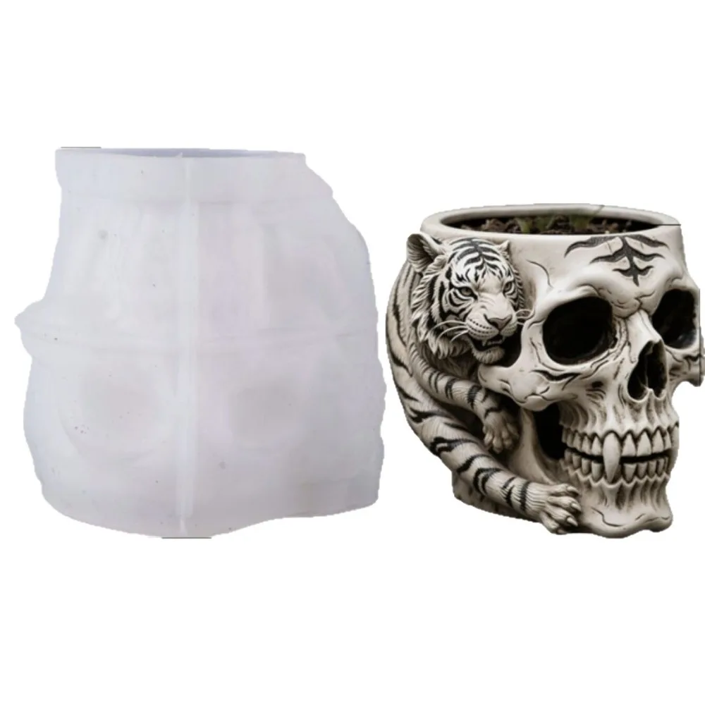Skeletons Tigers Candle Cup Silicone Mold DIY Handmade Concrete Plaster Candle Jar Flowerpot Epoxy Resin Molds Home Décor