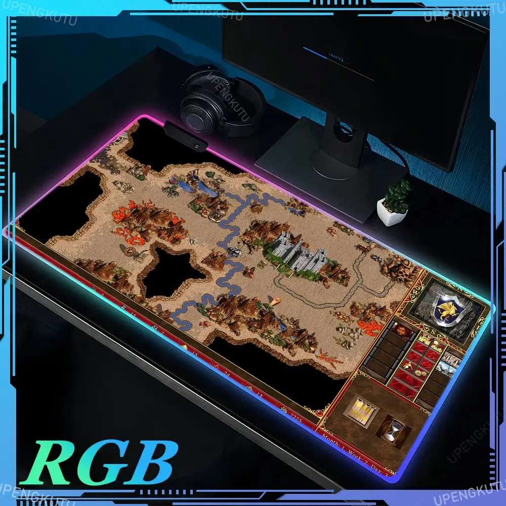 

Игровой коврик для мыши Heroes of Might and Magic RGB с цветной LED-подсветкой, светящийся настольный коврик XXL, аксессуары для геймеров, компьютерные аксессуары с подсветкой для клавиатуры
