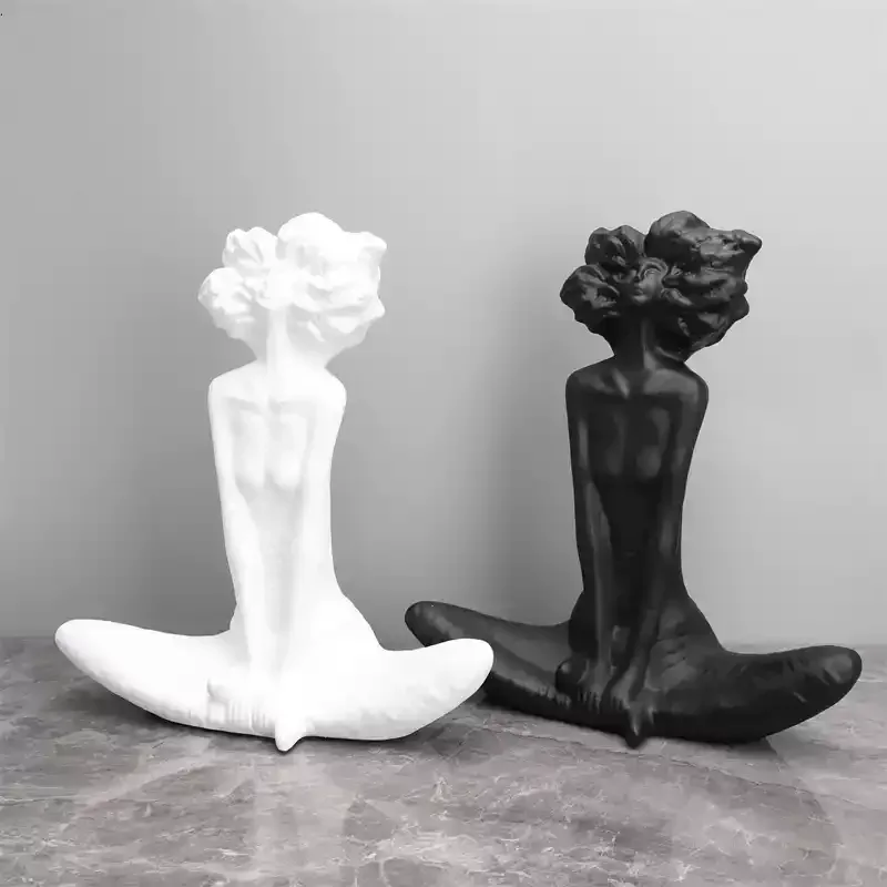 Simple Curly Hair Girl Character Resin Desktop Ornament Model House Home Entrance Living Room Creative Crafts