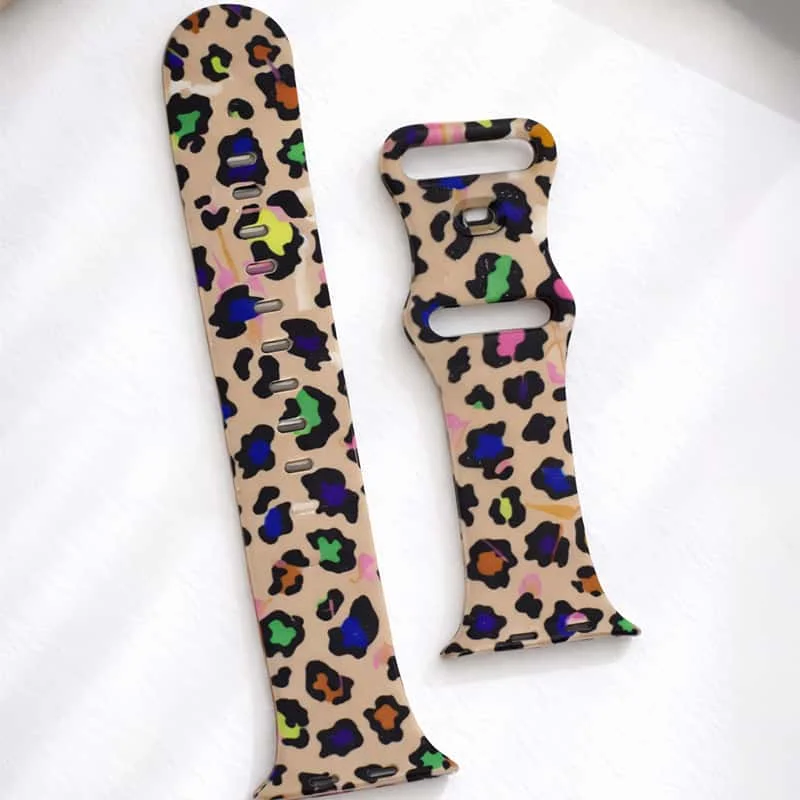 Leopardmuster-Armband für Apple Watch, 46 mm, 42 mm, 38 mm, 49 mm, 41 mm, 45 mm, 40 mm, 44 mm, Silikonarmband, iWatch Series 12, 11, 10, 9, 8, 7, 6, 5, 4, SE. – Detail 10