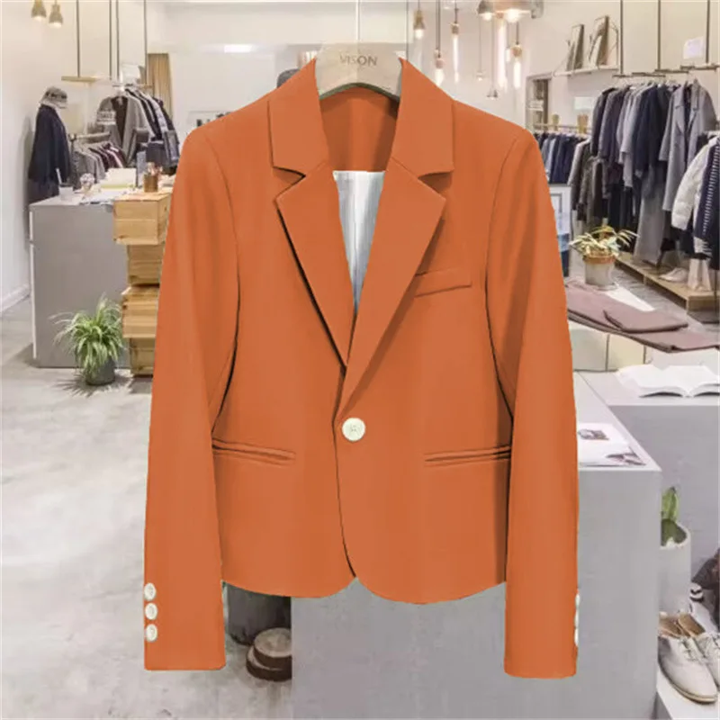 

Elegant Office Lady Blazers 2025 Fashion Long Sleeve Single Button Short Blazer Coats Female Top Suit Jackets Women Outerwears