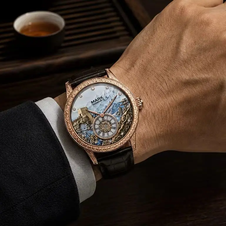 

Mrak Fairwhale Business Mechanical 6063 Movement Wristwatch Luminous Landscape Design Waterproof