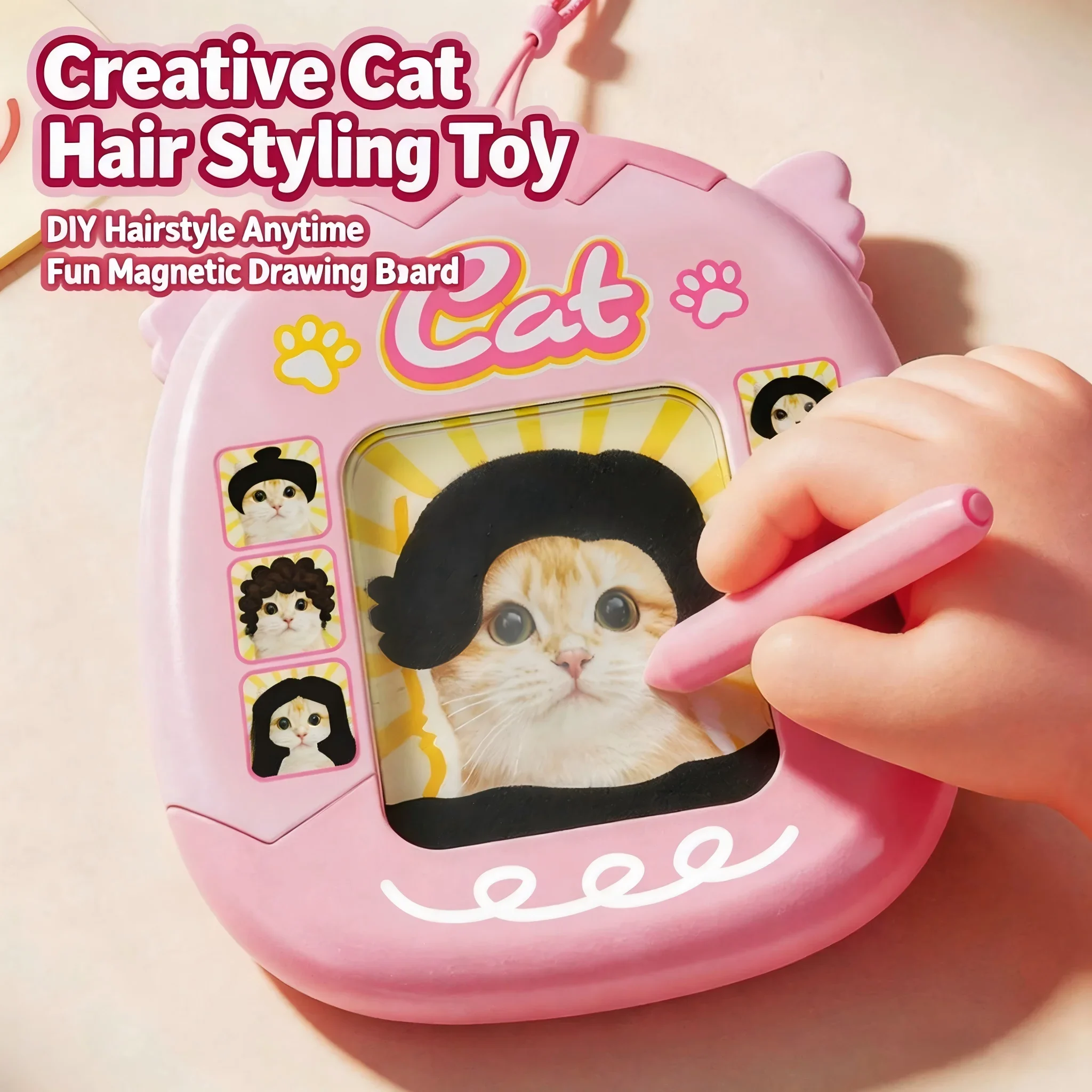 Niedliches Katzen-Magnet-Zeichenbrett, DIY-Frisur-Styling-Spielzeug, Magnetisches Perlen-Kunstpad, Sensorisches Fidget-Tragbares Schlüsselanhänger-Geschenk – Detail 1